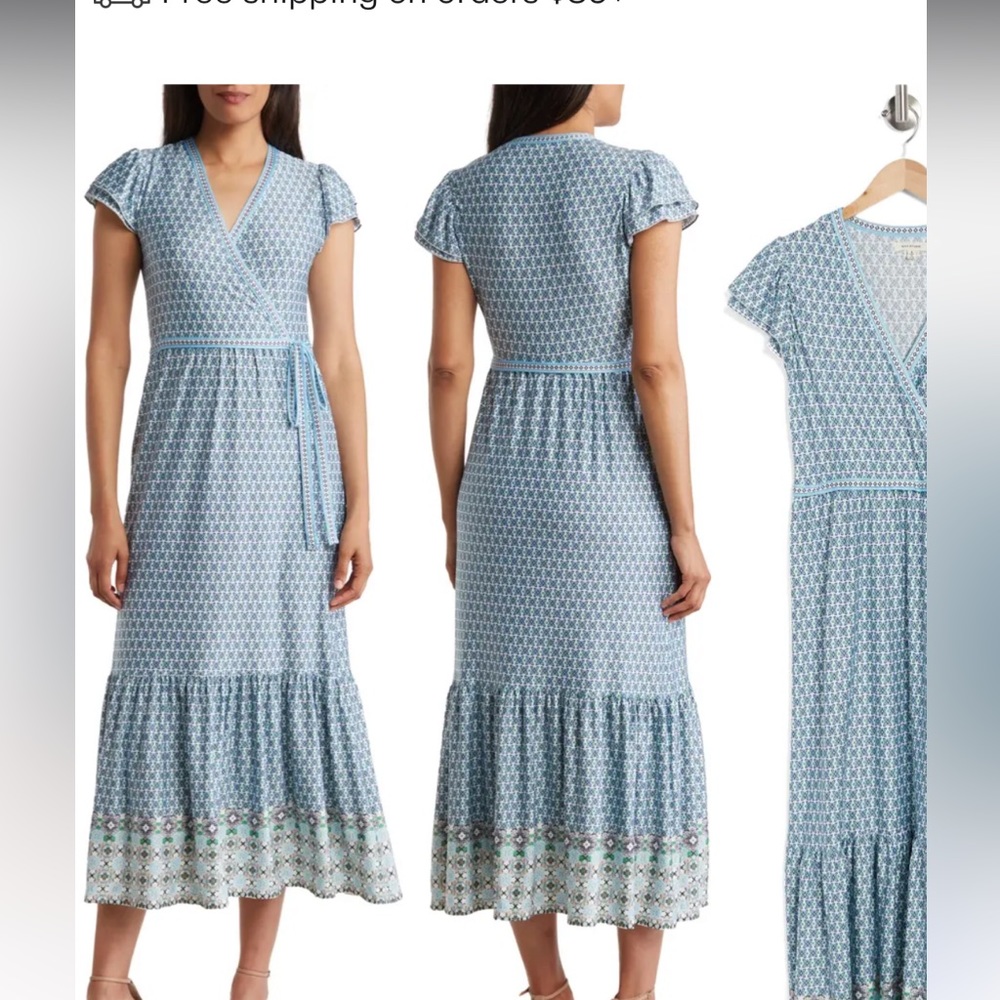 Max Studio Faux Wrap Dress New With Tags  orange melon color with flowers - Picture 7 of 7